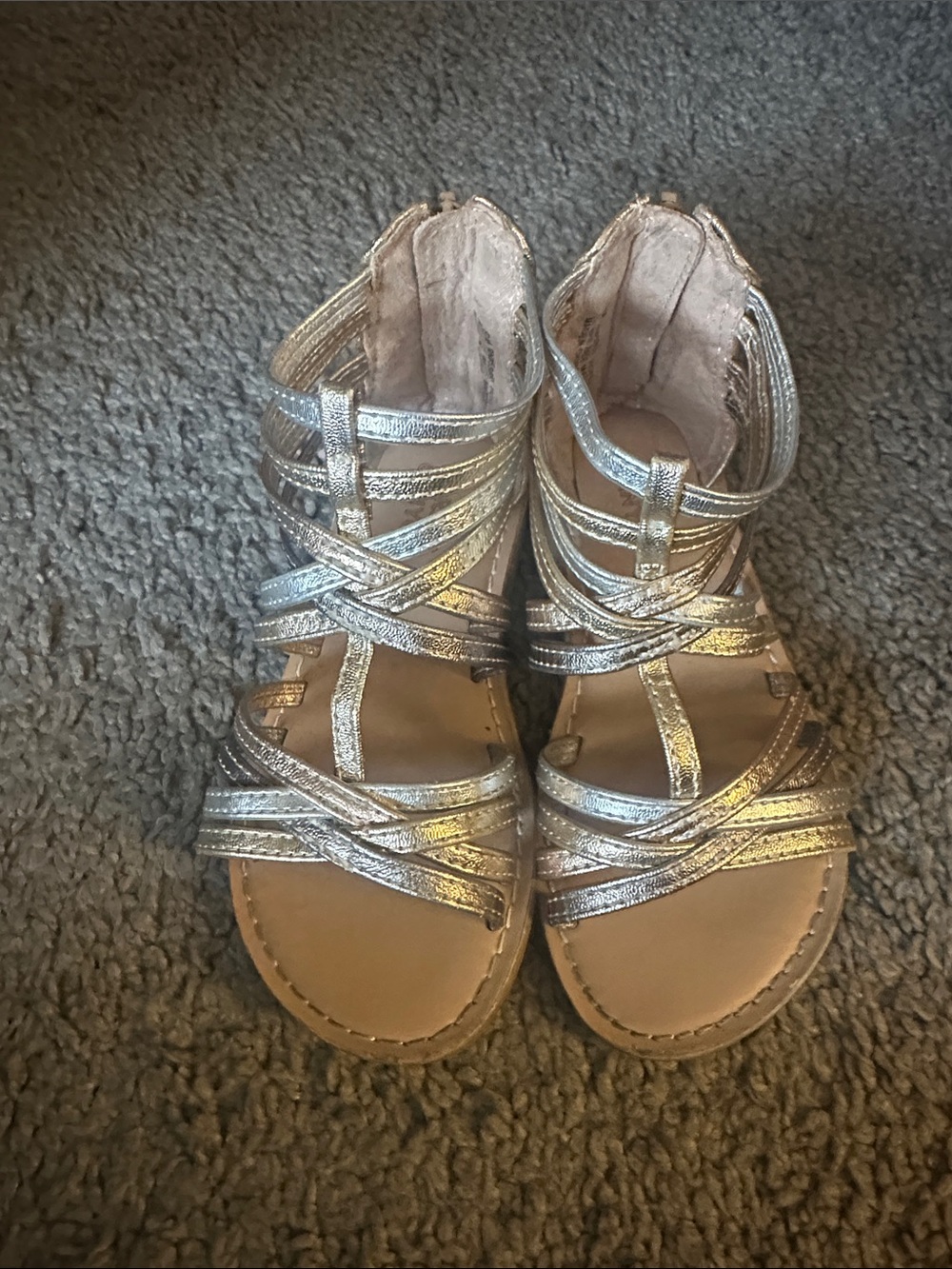 Girls Metallic Silver Strappy Sandals